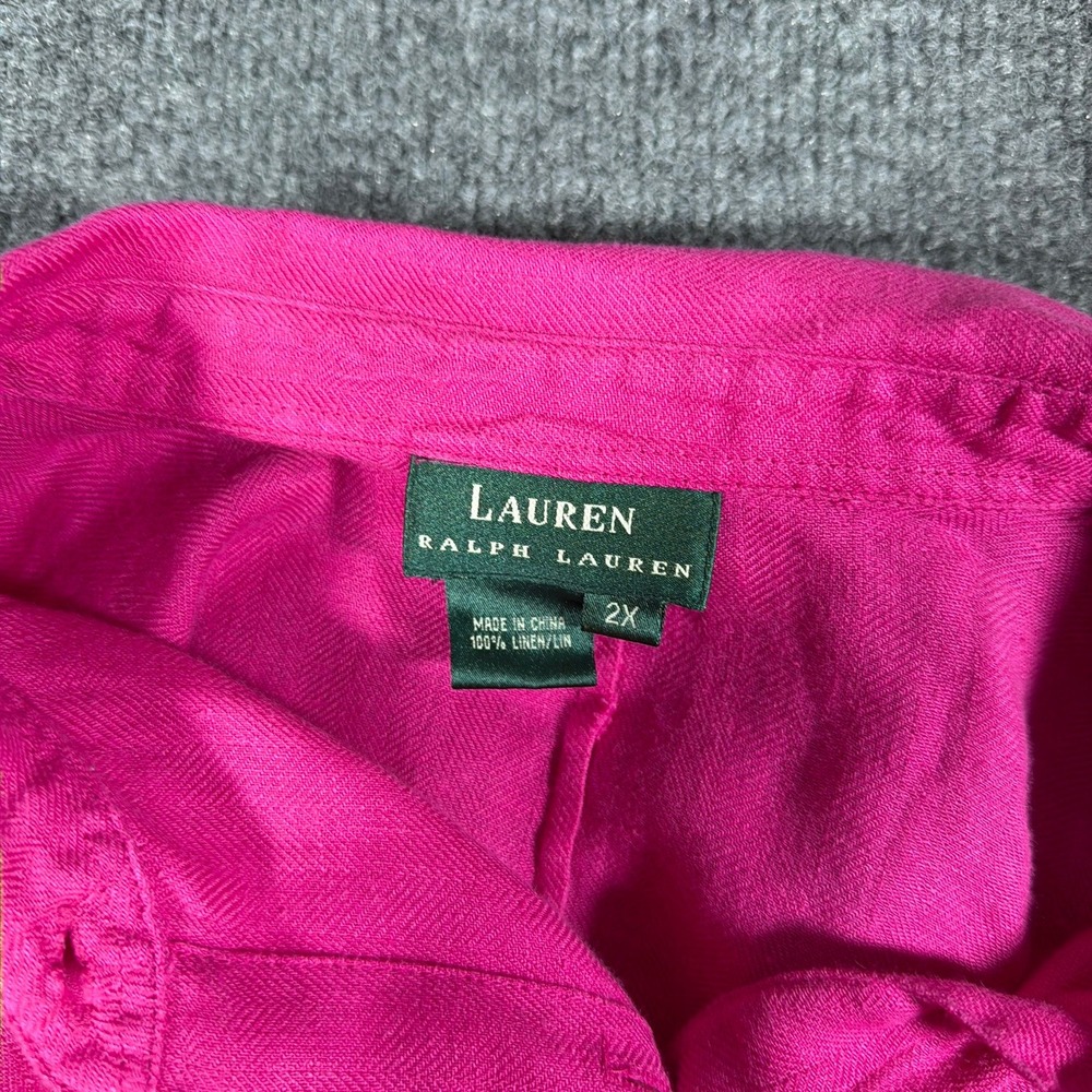 Ralph Lauren Button Down Shirt Womens 2X Fuchsia Linen Herringbone - Picture 4 of 11